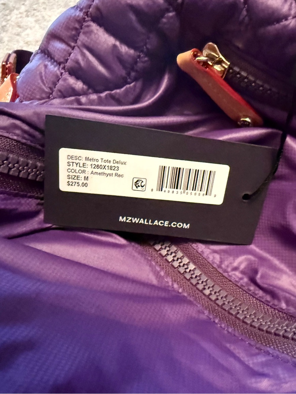 Gorgeous MZ Wallace amethyst, medium metro tote deluxe. Like new condition! - Picture 12 of 13
